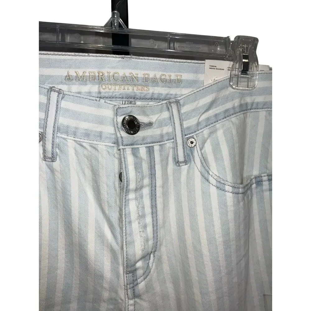 American Eagle Blue White Striped Tomgirl Indigo Railroad Size 8